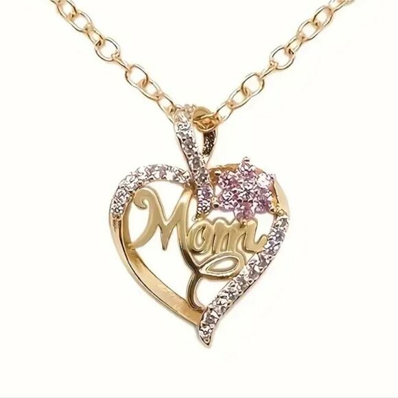 Elegant "MOM" Heart Shaped Pendant Necklace - Picture 2 of 9